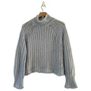 Wooden Ships Light Blue Chunky Knit Cropped Turtleneck Sweater S / Medium